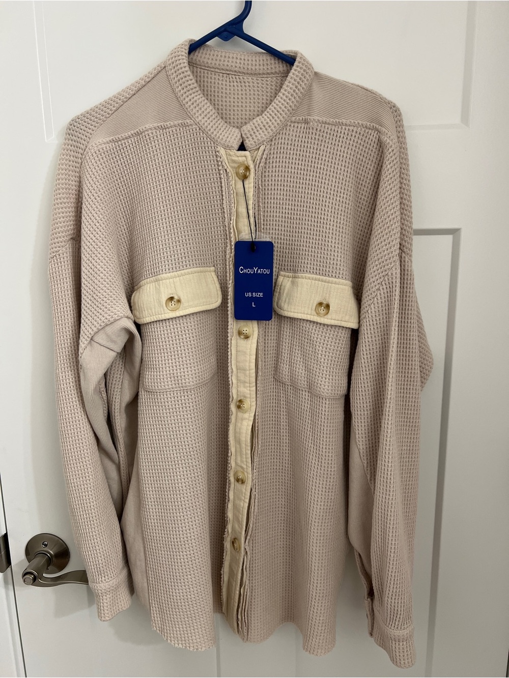 ChouYatou Beige Waffle Knit Button-Down Shirt